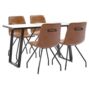 Трапезен комплект от 5 части, коняк, изкуствена кожа