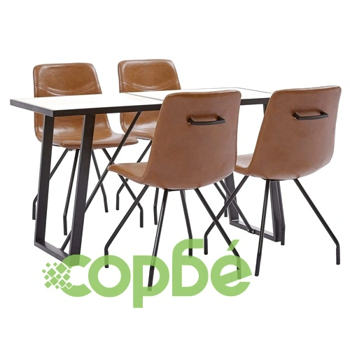 Трапезен комплект от 5 части, коняк, изкуствена кожа ➤ топ цена ➤ sorbe.bg