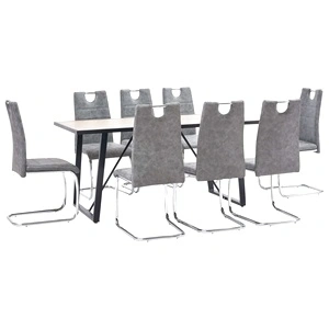 Трапезен комплект от 9 части, сив, изкуствена кожа