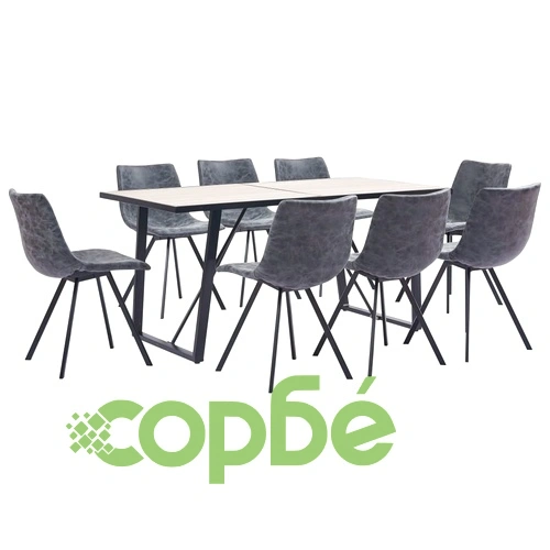 Трапезен комплект от 9 части, черен, изкуствена кожа ➤ топ цена ➤ sorbe.bg