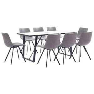 Трапезен комплект от 9 части, сив, изкуствена кожа