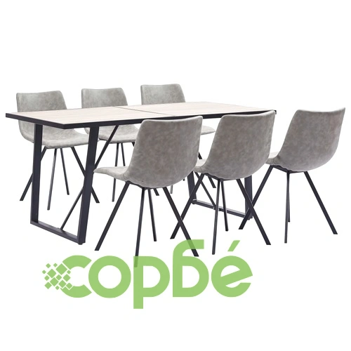 Трапезен комплект от 7 части, светлосив, изкуствена кожа ➤ топ цена ➤ sorbe.bg