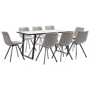 Трапезен комплект от 9 части, светлосив, изкуствена кожа