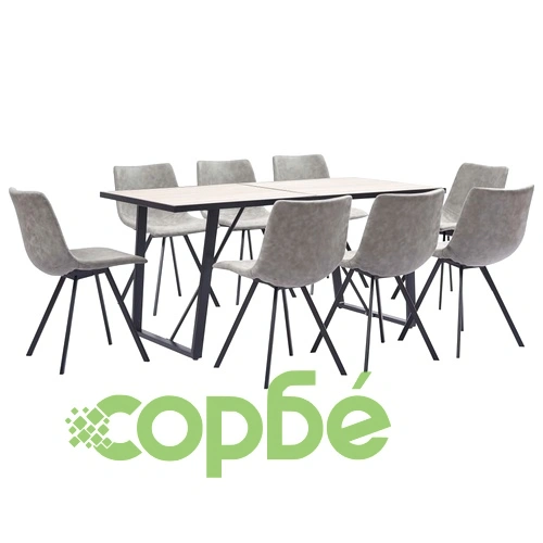 Трапезен комплект от 9 части, светлосив, изкуствена кожа ➤ топ цена ➤ sorbe.bg