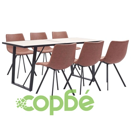 Трапезен комплект от 7 части, меко кафяво, изкуствена кожа ➤ топ цена ➤ sorbe.bg