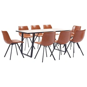 Трапезен комплект от 9 части, коняк, изкуствена кожа