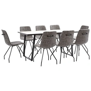 Трапезен комплект от 9 части, тъмнокафяв, изкуствена кожа