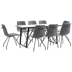 Трапезен комплект от 9 части, черен, изкуствена кожа