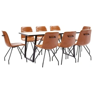 Трапезен комплект от 9 части, коняк, изкуствена кожа