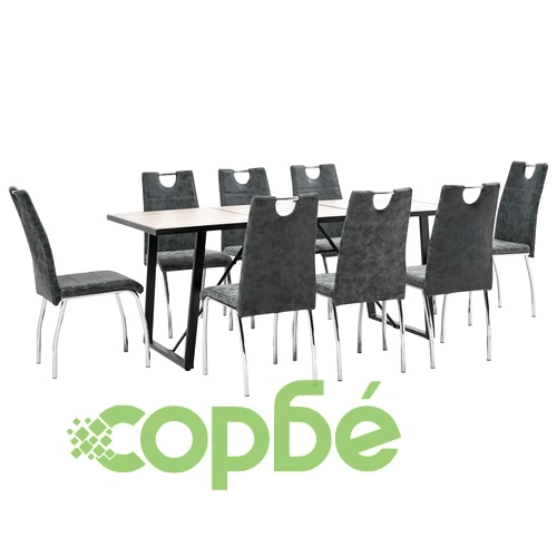 Трапезен комплект от 9 части, черен, изкуствена кожа ➤ топ цена ➤ sorbe.bg