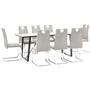 Трапезен комплект от 9 части, светлосив, изкуствена кожа