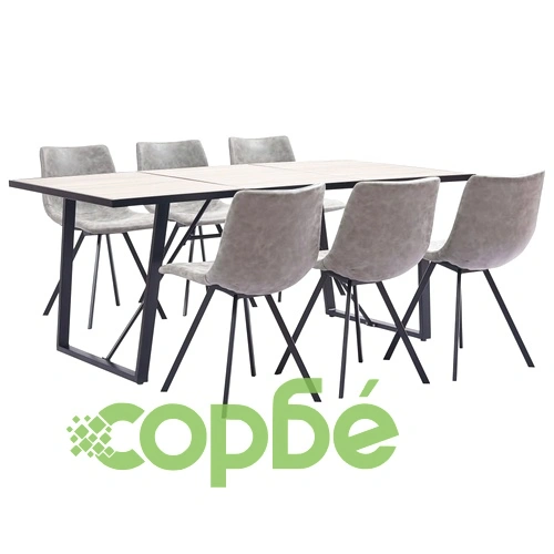 Трапезен комплект от 7 части, светлосив, изкуствена кожа ➤ топ цена ➤ sorbe.bg