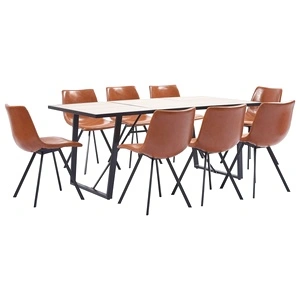 Трапезен комплект от 9 части, коняк, изкуствена кожа