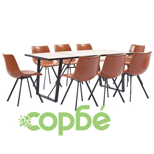 Трапезен комплект от 9 части, коняк, изкуствена кожа ➤ топ цена ➤ sorbe.bg