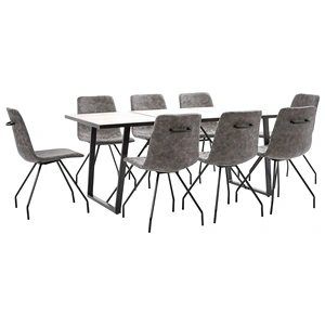 Трапезен комплект от 9 части, тъмнокафяв, изкуствена кожа