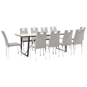 Трапезен комплект от 11 части, светлосив, изкуствена кожа