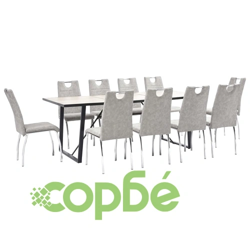 Трапезен комплект от 11 части, светлосив, изкуствена кожа ➤ топ цена ➤ sorbe.bg