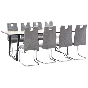 Трапезен комплект от 9 части, сив, изкуствена кожа