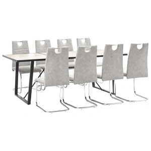 Трапезен комплект от 9 части, светлосив, изкуствена кожа