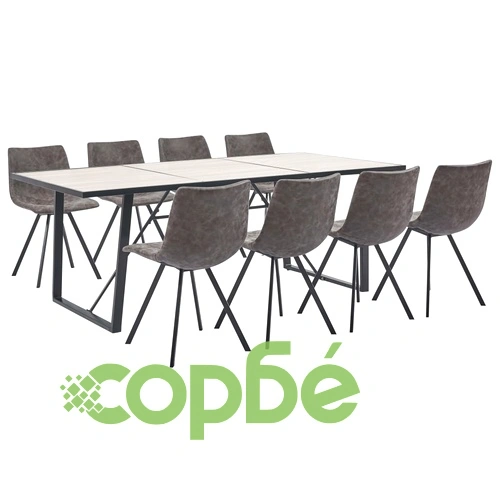 Трапезен комплект от 9 части, кафяв, изкуствена кожа ➤ топ цена ➤ sorbe.bg