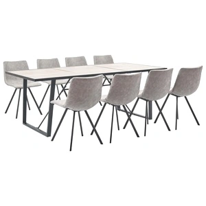 Трапезен комплект от 9 части, светлосив, изкуствена кожа