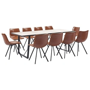 Трапезен комплект от 11 части, коняк, изкуствена кожа