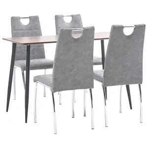 Трапезен комплект от 5 части, сив, изкуствена кожа