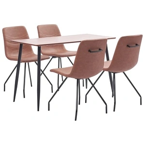 Трапезен комплект от 5 части, кафяв, изкуствена кожа