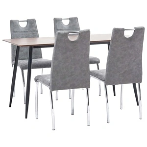 Трапезен комплект от 5 части, сив, изкуствена кожа