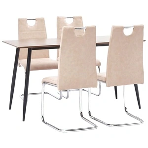 Трапезен комплект от 5 части, кремав, изкуствена кожа