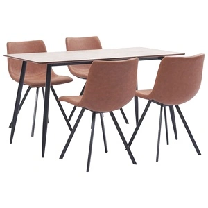 Трапезен комплект от 5 части, меко кафяво, изкуствена кожа