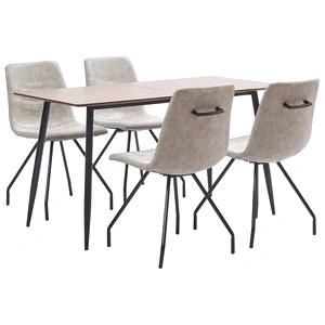 Трапезен комплект от 5 части, сив, изкуствена кожа