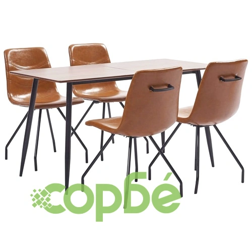 Трапезен комплект от 5 части, коняк, изкуствена кожа ➤ топ цена ➤ sorbe.bg