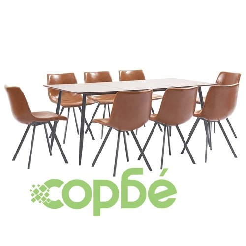 Трапезен комплект от 9 части, коняк, изкуствена кожа ➤ топ цена ➤ sorbe.bg