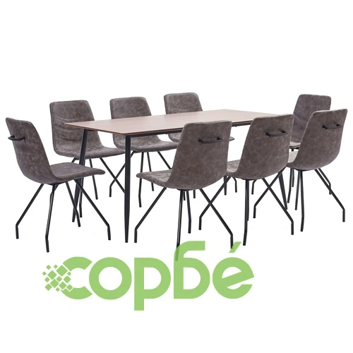 Трапезен комплект от 9 части, тъмнокафяв, изкуствена кожа ➤ топ цена ➤ sorbe.bg