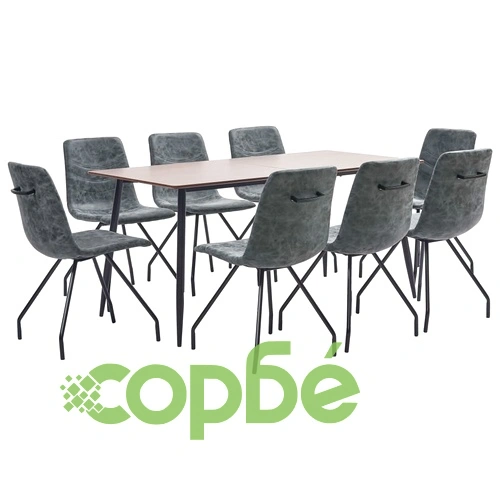 Трапезен комплект от 9 части, черен, изкуствена кожа ➤ топ цена ➤ sorbe.bg