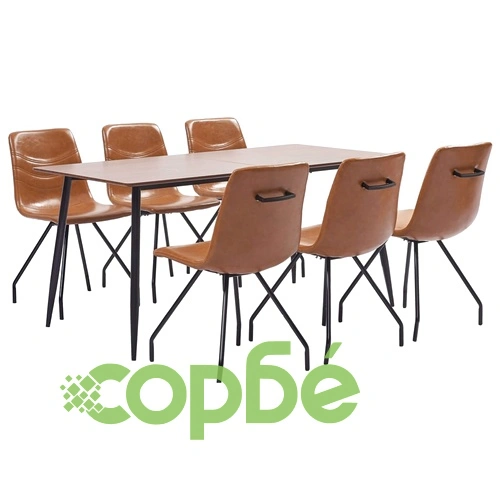 Трапезен комплект от 7 части, коняк, изкуствена кожа ➤ топ цена ➤ sorbe.bg