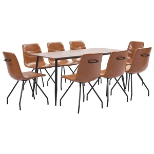 Трапезен комплект от 9 части, коняк, изкуствена кожа