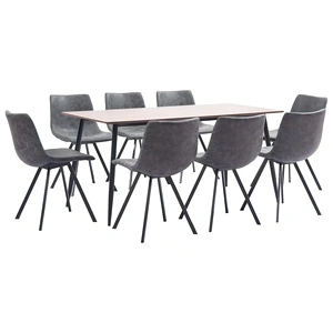 Трапезен комплект от 9 части, сив, изкуствена кожа