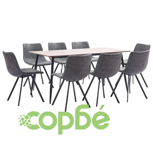 Трапезен комплект от 9 части, сив, изкуствена кожа ➤ топ цена ➤ sorbe.bg