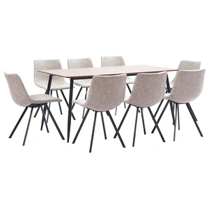 Трапезен комплект от 9 части, светлосив, изкуствена кожа