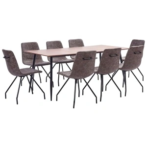 Трапезен комплект от 9 части, тъмнокафяв, изкуствена кожа