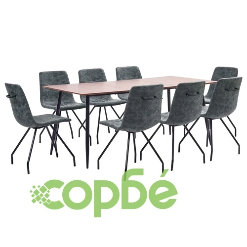 Трапезен комплект от 9 части, черен, изкуствена кожа ➤ топ цена ➤ sorbe.bg