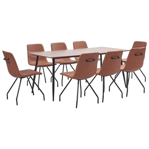 Трапезен комплект от 9 части, кафяв, изкуствена кожа