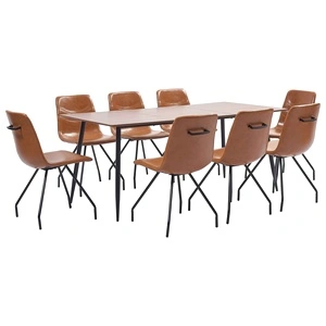 Трапезен комплект от 9 части, коняк, изкуствена кожа