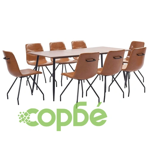 Трапезен комплект от 9 части, коняк, изкуствена кожа ➤ топ цена ➤ sorbe.bg