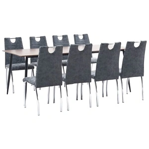 Трапезен комплект от 9 части, черен, изкуствена кожа