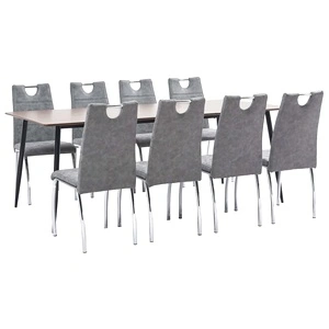 Трапезен комплект от 9 части, сив, изкуствена кожа
