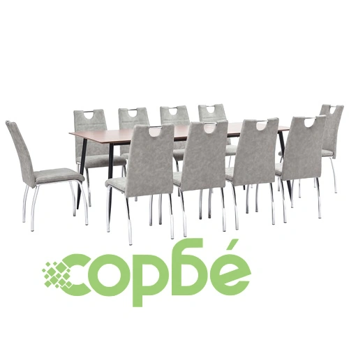 Трапезен комплект от 11 части, светлосив, изкуствена кожа ➤ топ цена ➤ sorbe.bg