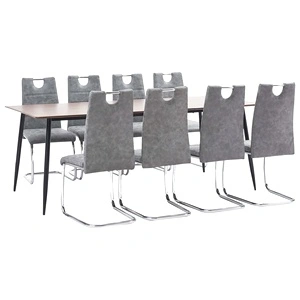 Трапезен комплект от 9 части, сив, изкуствена кожа